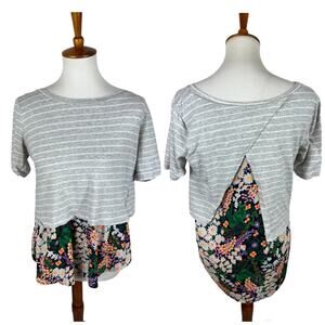 Potter’s Pot Layered High Low Tee Blouse with Striped / Floral Print Size Large